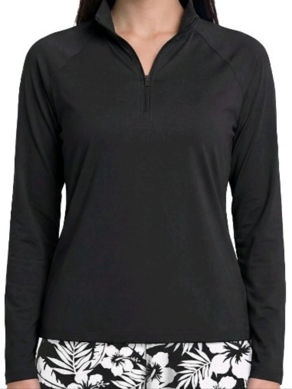 Lands End Rashguard Quarter Zip Women's Black